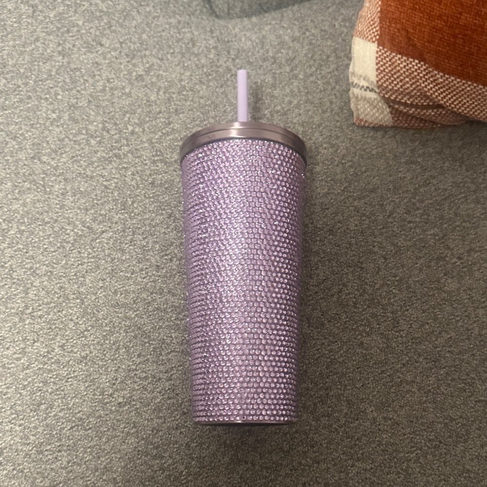 Purple Rhinestone Tumbler with Straw
